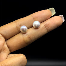 Freshwater Pearl Stud Earrings | 9mm Button Shape | Plain Smooth | Grey Color | June Birthstone | Classic Elegance