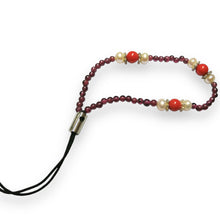 Handmade Mobile Strip  Garnet, Coral Colored, Freshwater Pearl Natural Gemstone Phone Lanyard