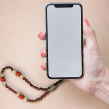 Handmade Mobile Strip  Garnet, Coral Colored, Freshwater Pearl Natural Gemstone Phone Lanyard