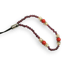 Handmade Mobile Strip  Garnet, Coral Colored, Freshwater Pearl Natural Gemstone Phone Lanyard
