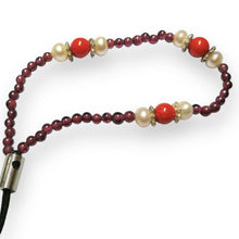 Handmade Mobile Strip  Garnet, Coral Colored, Freshwater Pearl Natural Gemstone Phone Lanyard