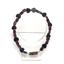 Silver Sunstone Natural Heart with Garnet Tube Beads Semi Bracelet