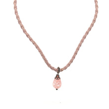 Glass Stone Pendant Light Pink Color Drop Shape 16mm Twisted Cord Fashion Unisex Necklace Symbol Of Soft Modern