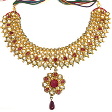 Traditional Kundan Meenakaari Red Stones Gold Plated Full Necklace Earring Jewelry Set - Necklace Earring Set