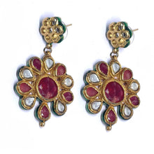 Traditional Kundan Meenakaari Red Stones Gold Plated Full Necklace Earring Jewelry Set - Necklace Earring Set