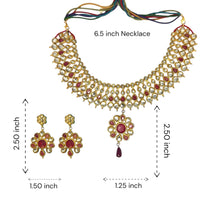 Traditional Kundan Meenakaari Red Stones Gold Plated Full Necklace Earring Jewelry Set - Necklace Earring Set