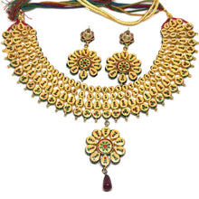 Traditional Kundan Meenakaari Red Stones Gold Plated Full Necklace Earring Jewelry Set - Necklace Earring Set