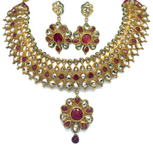 Traditional Kundan Meenakaari Red Stones Gold Plated Full Necklace Earring Jewelry Set - Necklace Earring Set