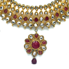 Traditional Kundan Meenakaari Red Stones Gold Plated Full Necklace Earring Jewelry Set - Necklace Earring Set