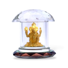 Gold Surface 24K Lord Ganesha Idol in Prism Crystal Mushroom Temple – Vastu-Positive Home Temple Showpiece