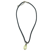 Green Stone Pendant 16mm Drop Shape With Dark Twisted Cord Glass Stone Necklace Grounded Tones With Modern Styling
