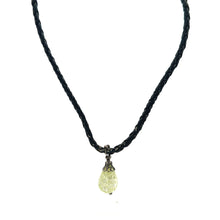 Green Stone Pendant 16mm Drop Shape With Dark Twisted Cord Glass Stone Necklace Grounded Tones With Modern Styling
