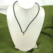 Green Stone Pendant 16mm Drop Shape With Dark Twisted Cord Glass Stone Necklace Grounded Tones With Modern Styling