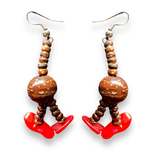 Handmade Earrings Coconut Shell Dangler with Ball Gemstone Jewelry