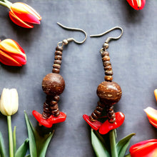 Handmade Earrings Coconut Shell Dangler with Ball Gemstone Jewelry
