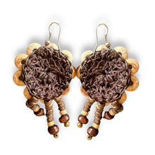 Handmade Earrings Coconut Shell Hand Carved Floral Tassel Pink Beads Jewelry