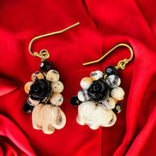 Handmade Earrings Elephant Rose Black White Jewelry