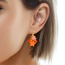 Handmade Earrings Floral Orange Star Beads Jewelry