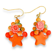 Handmade Earrings Floral Orange Star Beads Jewelry