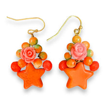 Handmade Earrings Floral Orange Star Beads Jewelry