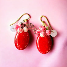Handmade Earrings Gemstone Red Oval Beads Jewelry