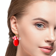 Handmade Earrings Gemstone Red Oval Beads Jewelry