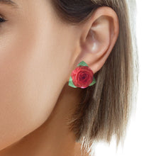 Handmade Earrings Fish Scales Red Rose Jewelry