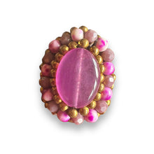 Handmade Ring Amethyst Oval Beads Gemstone Woven Wax Cord Adjustable Jewelry