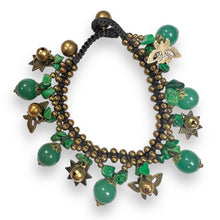 Handmade Bracelet Malachite and Green Agate Butterfly Bells Charms Beaded Beaded 8 Inch Jewelry