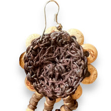 Handmade Earrings Coconut Shell Hand Carved Floral Tassel Multi Beads Jewelry