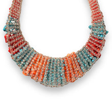 Handmade Bib Choker Ombre Blue Turquoise & Coral Colored Unique Necklace