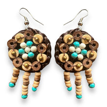 Handmade Earrings Coconut Shell Floral Blue White Gemstone Jewelry
