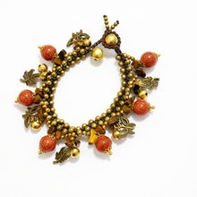 Handmade Boho Sunstone Beaded with Whimsical Elephant Bell Charms Jewelry - Bracelet