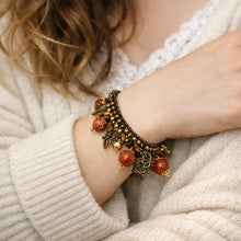 Handmade Boho Sunstone Beaded with Whimsical Elephant Bell Charms Jewelry - Bracelet
