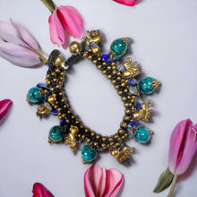 Handmade Bracelet Turquoise and Lapiz Elephant Bells Charms Beaded 8 Inch Jewelry
