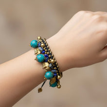 Handmade Boho Turquoise and Lapiz Beaded Jewelry with Traditional Elephant Charms Jewelry - Bracelet