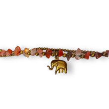 Handmade Bracelet Red Jasper Trinket Charms Elephant with Bells Beaded 8 Inch Jewelry