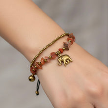 Handmade Bracelet Red Jasper Trinket Charms Elephant with Bells Beaded 8 Inch Jewelry - Bracelet