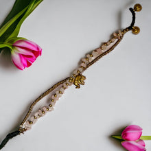 Handmade Bracelet Rose Quartz Trinket Charms Elephant with Bells Beaded 8 Inch Jewelry