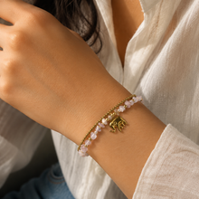Handmade Bracelet Rose Quartz Trinket Charms Elephant with Bells Beaded Jewelry - Bracelet