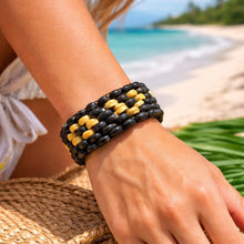 Handmade Chunky Black & Brown Coconut Shell Bracelet - Natural Stretchable Eco Band Bohemian Jewelry - Bracelet