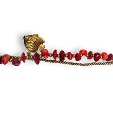 Handmade Bracelet Coral Colored Trinket Charms Lucky Fish with Bells Beaded 8 Inch Jewelry