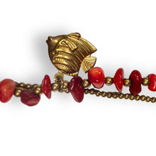 Handmade Bracelet Coral Colored Trinket Charms Lucky Fish with Bells Beaded 8 Inch Jewelry