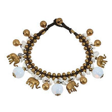 Handmade Elephant Bells Charm Bracelet with White Howlite and Moonstone Beads Jewelry - Bracelet