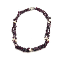Handmade Garnet Natural Plain Smooth Hexagon & Pearl Gemstone 16.5” Necklace Elegant Jewelry - Necklace