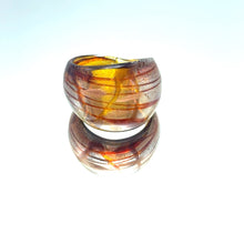 Handmade Glass Acrylic Ring Amber Symphony Silver Stroke Infinity Band