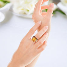 Handmade Glass Acrylic Ring Amber Symphony Silver Stroke Infinity Band