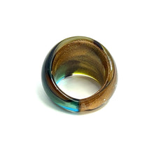 Handmade Glass Acrylic Ring Aqua Fusion Golden Elegance Infinity Band