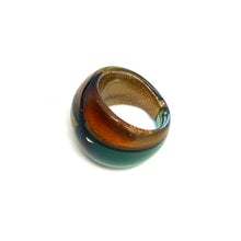 Handmade Glass Acrylic Ring Aqua Fusion Golden Elegance Infinity Band