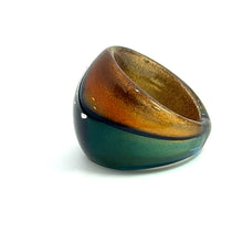 Handmade Glass Acrylic Ring Aqua Fusion Golden Elegance Infinity Band